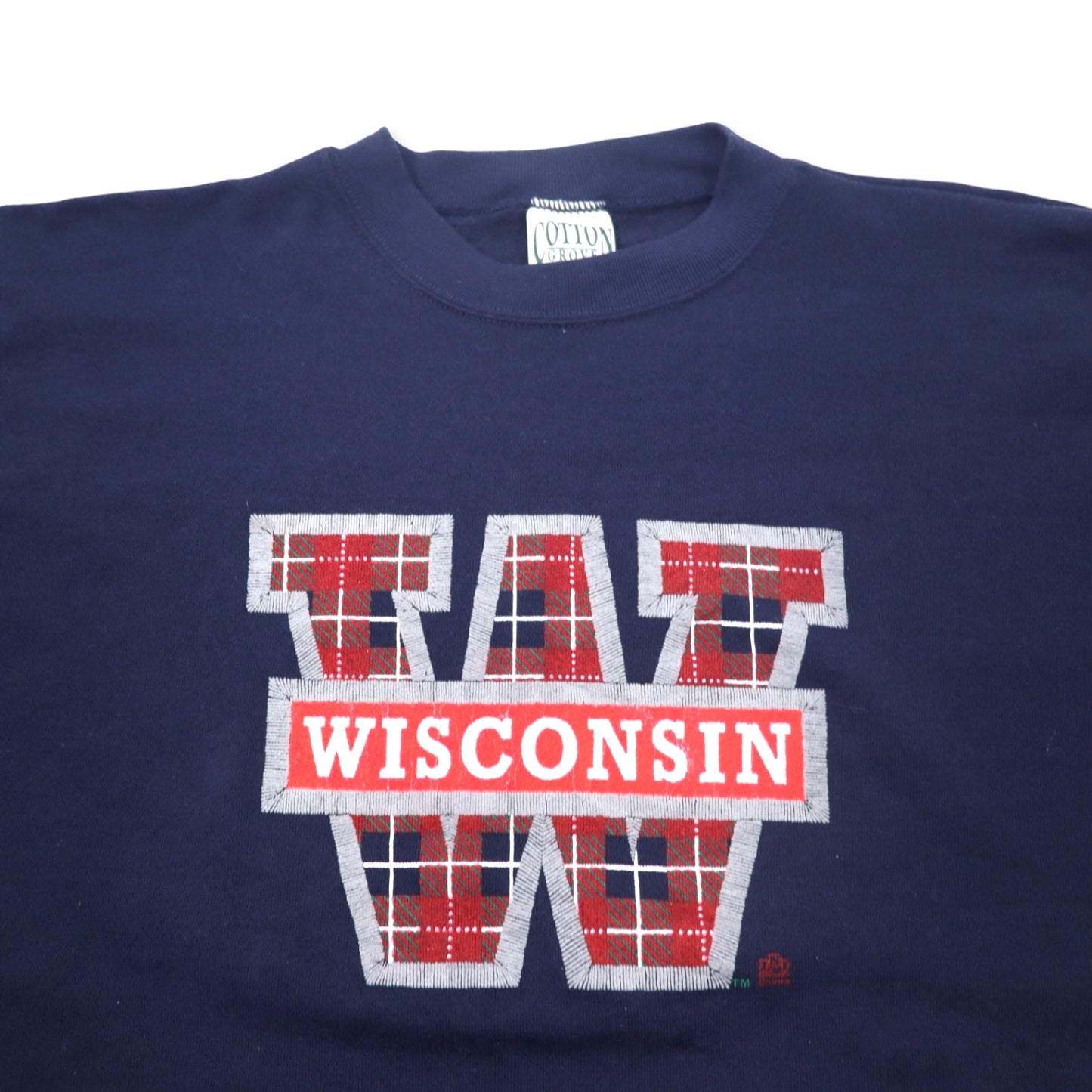 COTTON GROVE USA製 90年代 カレッジ プリント スウェット L ネイビー コットン WISCONSIN