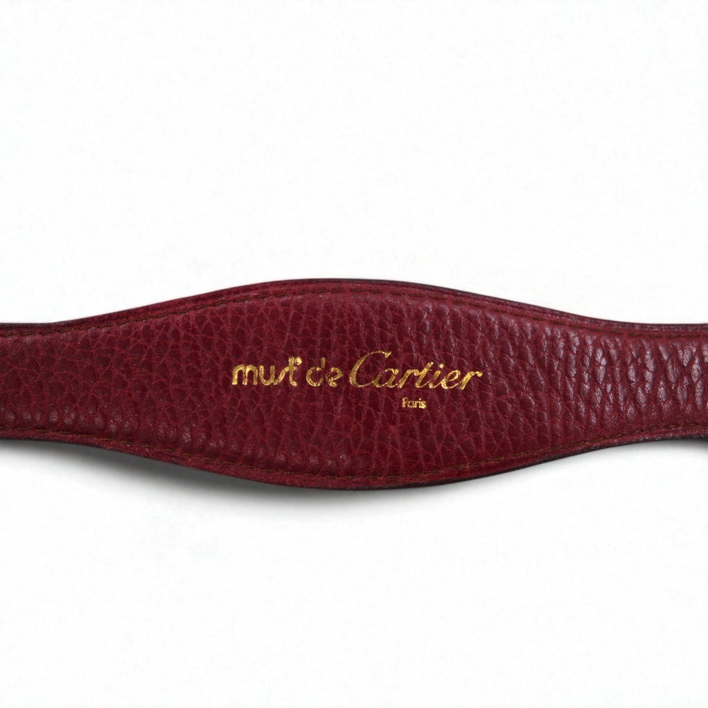Cartier スペイン製 オールド マストライン レザーベルト ボルドー シボ革 トリニティ金具