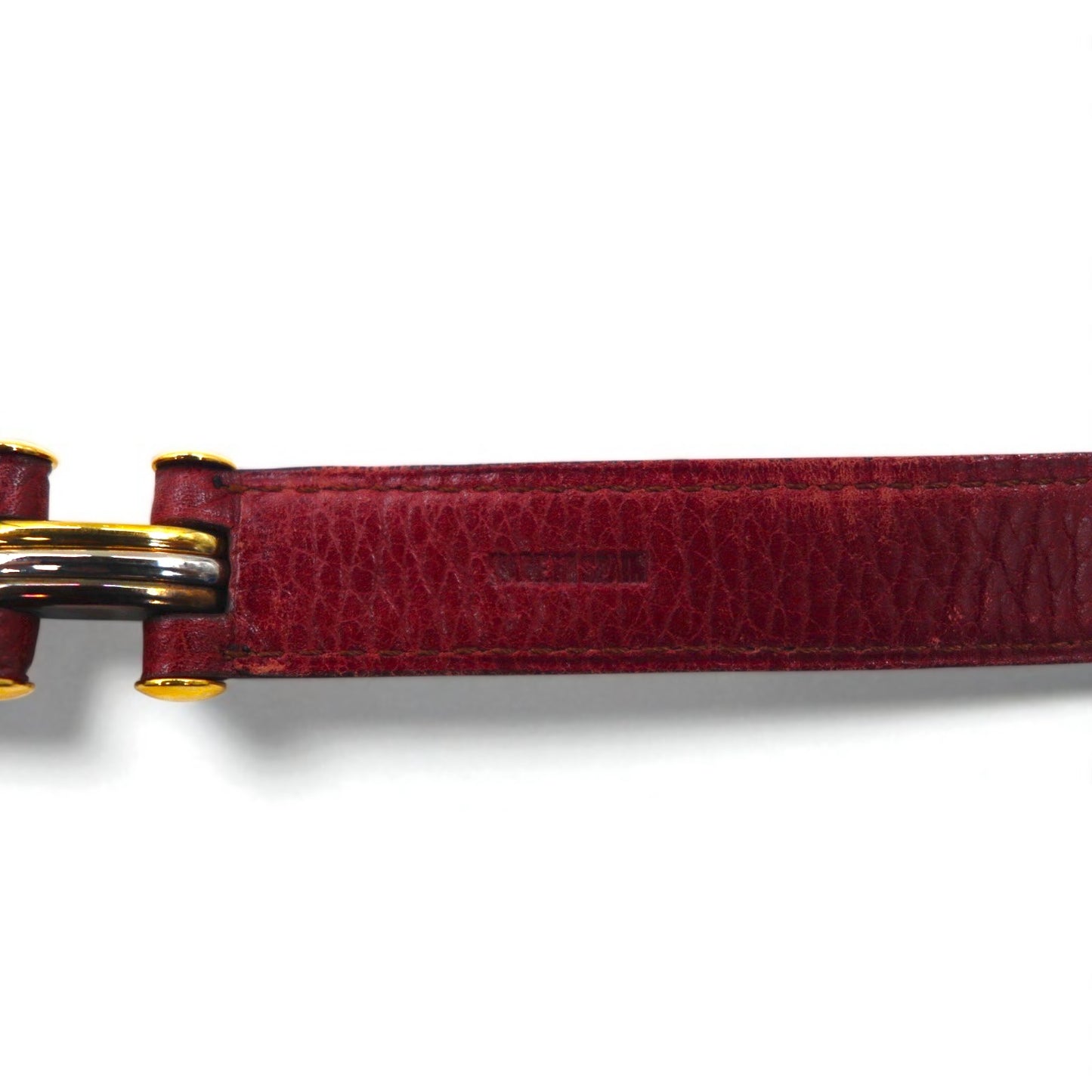 Cartier スペイン製 オールド マストライン レザーベルト ボルドー シボ革 トリニティ金具