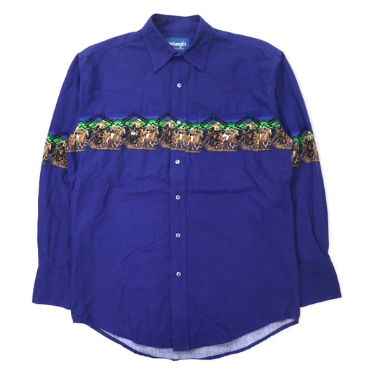 日本然リトテ-古着オンライン-Wrangler 80年代 ウエスタンシャツ L ブルー コットン チマヨ カウボーイ-Wrangler 80's Western Shirt L Blue Cotton Chimayo Cowboy