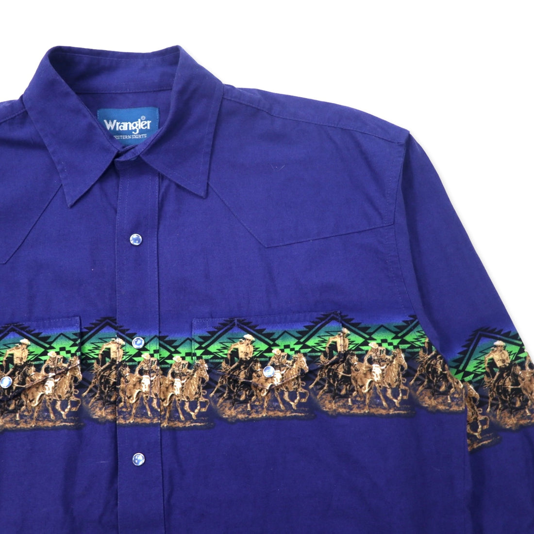 Wrangler 80s Western Shirt, Large, Blue, Cotton, Chimayo, Cowboy