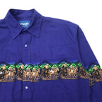 Wrangler 80s Western Shirt, Large, Blue, Cotton, Chimayo, Cowboy