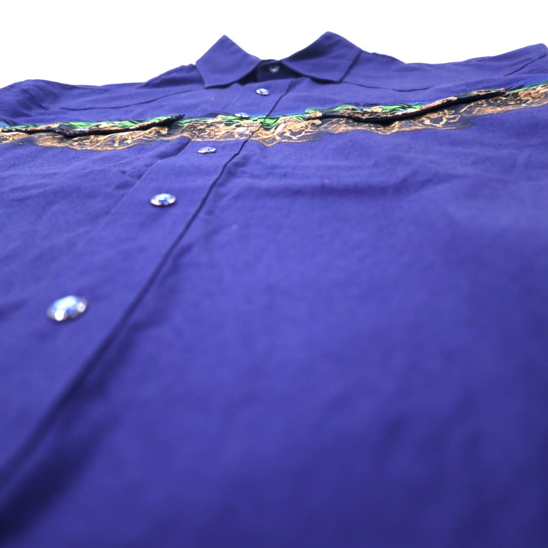 Wrangler 80s Western Shirt, Large, Blue, Cotton, Chimayo, Cowboy