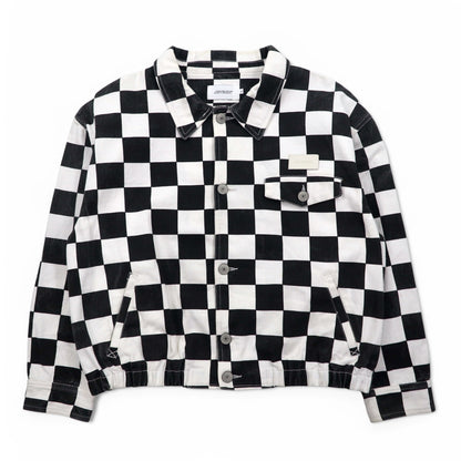 JOYRICH フラッグチェック デニム トラッカージャケット L ホワイト ブラック コットン