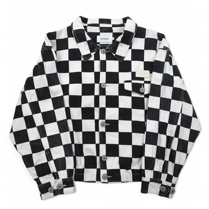 JOYRICH フラッグチェック デニム トラッカージャケット L ホワイト ブラック コットン