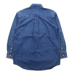WARNER BROS. 90s Big Size Denim Button Down Shirt S Blue LOONEY TUNES Character Embroidery
