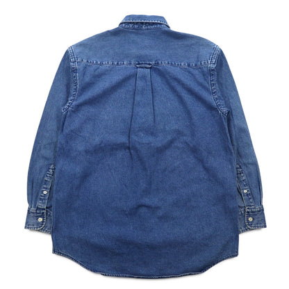 WARNER BROS. 90s Big Size Denim Button Down Shirt S Blue LOONEY TUNES Character Embroidery