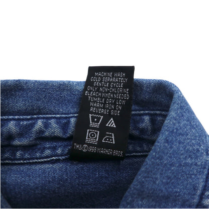 WARNER BROS. 90s Big Size Denim Button Down Shirt S Blue LOONEY TUNES Character Embroidery