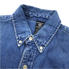 WARNER BROS. 90s Big Size Denim Button Down Shirt S Blue LOONEY TUNES Character Embroidery