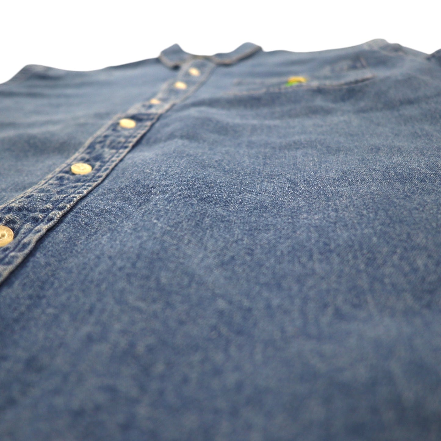 WARNER BROS. 90s Big Size Denim Button Down Shirt S Blue LOONEY TUNES Character Embroidery