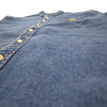 WARNER BROS. 90s Big Size Denim Button Down Shirt S Blue LOONEY TUNES Character Embroidery