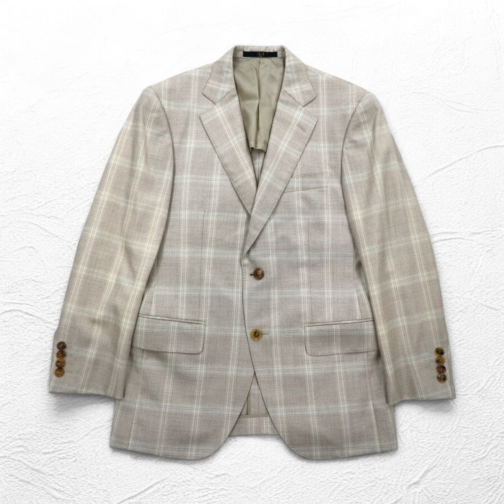 DAKS シルク混 2B テーラードジャケット スーツ M ベージュ チェック ウール 日本製