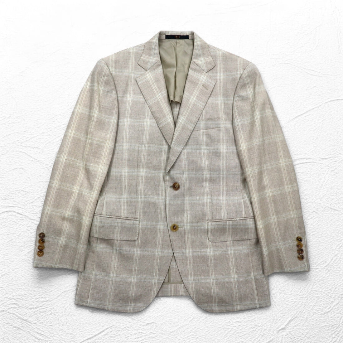 DAKS シルク混 2B テーラードジャケット スーツ M ベージュ チェック ウール 日本製