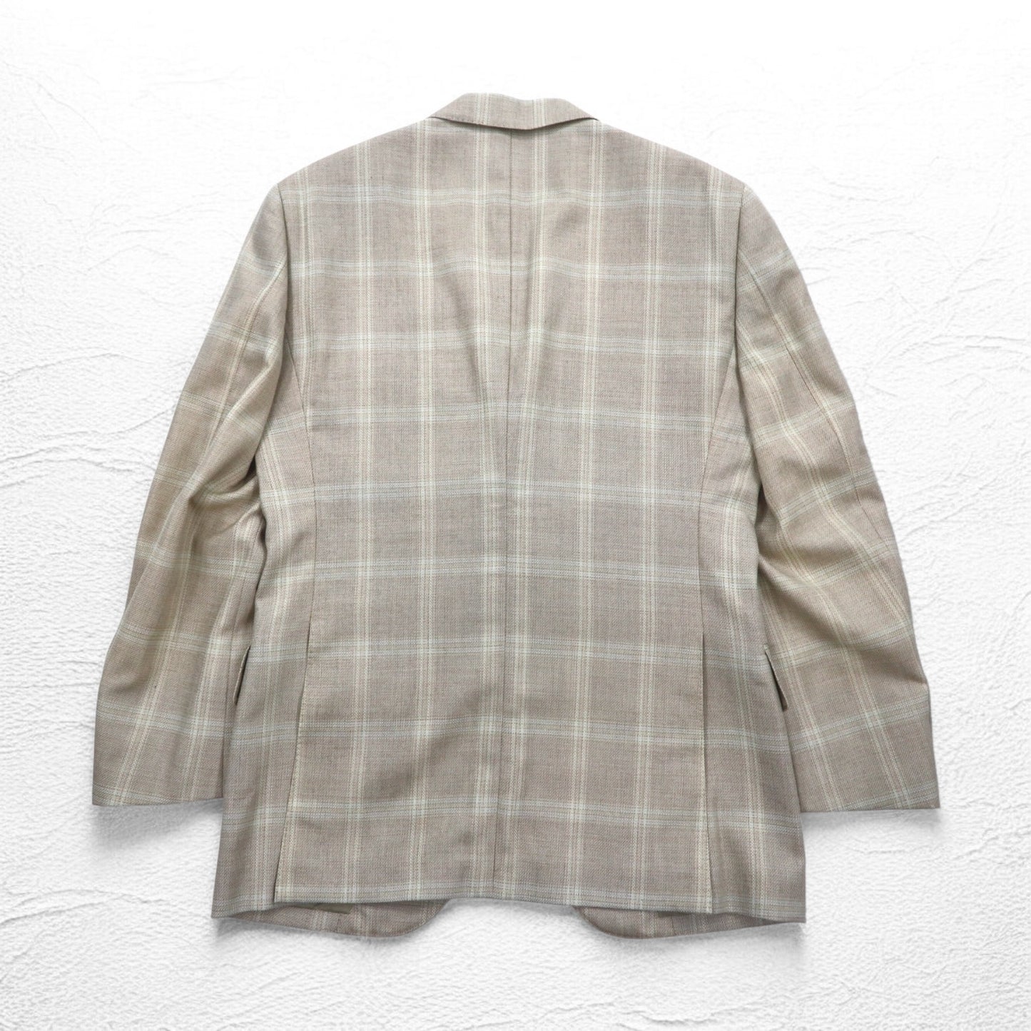 DAKS シルク混 2B テーラードジャケット スーツ M ベージュ チェック ウール 日本製