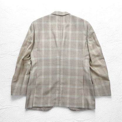 DAKS シルク混 2B テーラードジャケット スーツ M ベージュ チェック ウール 日本製