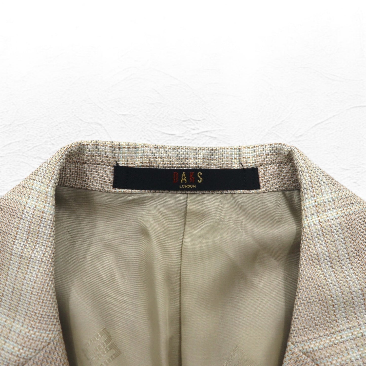 DAKS シルク混 2B テーラードジャケット スーツ M ベージュ チェック ウール 日本製