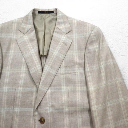 DAKS シルク混 2B テーラードジャケット スーツ M ベージュ チェック ウール 日本製