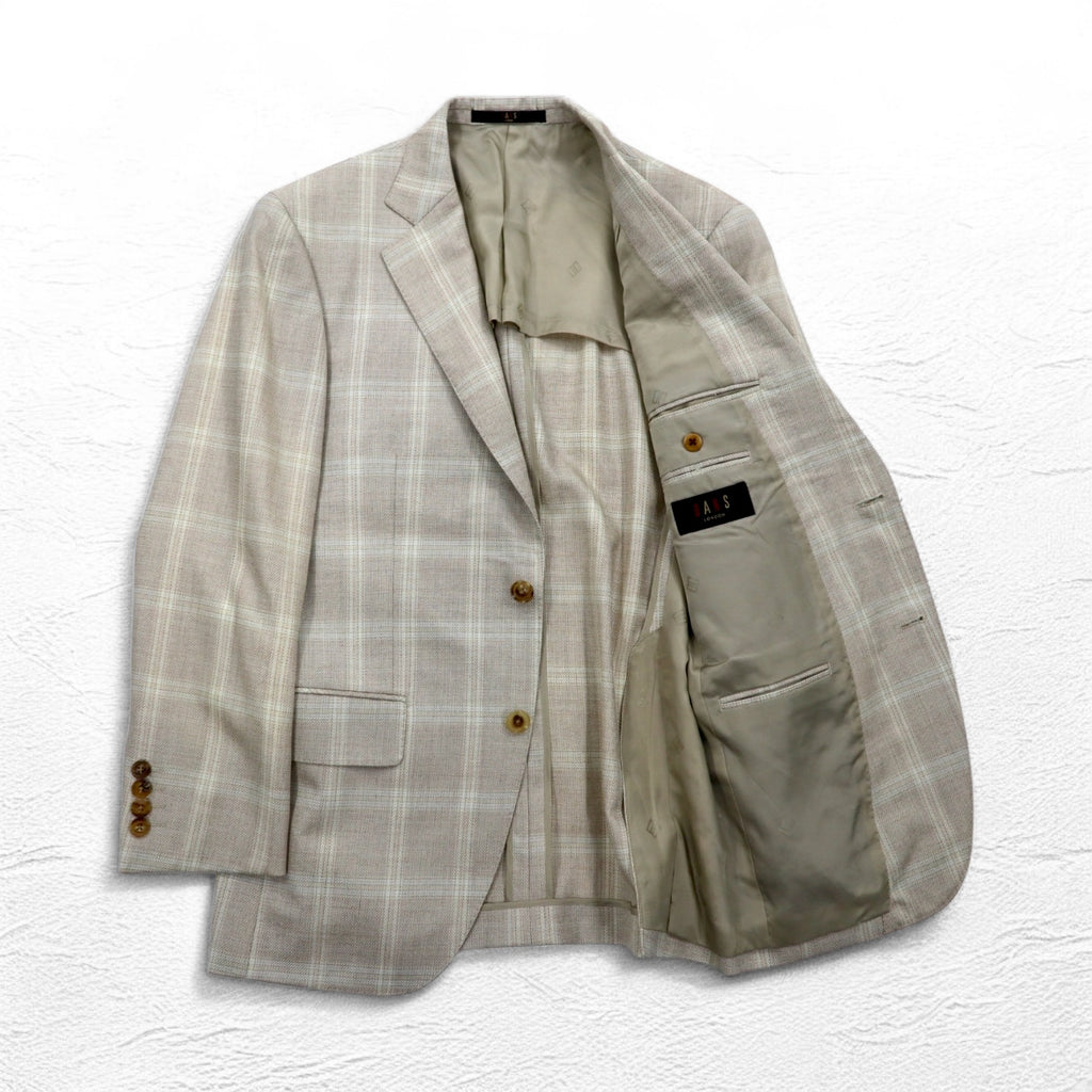 DAKS シルク混 2B テーラードジャケット スーツ M ベージュ チェック ウール 日本製
