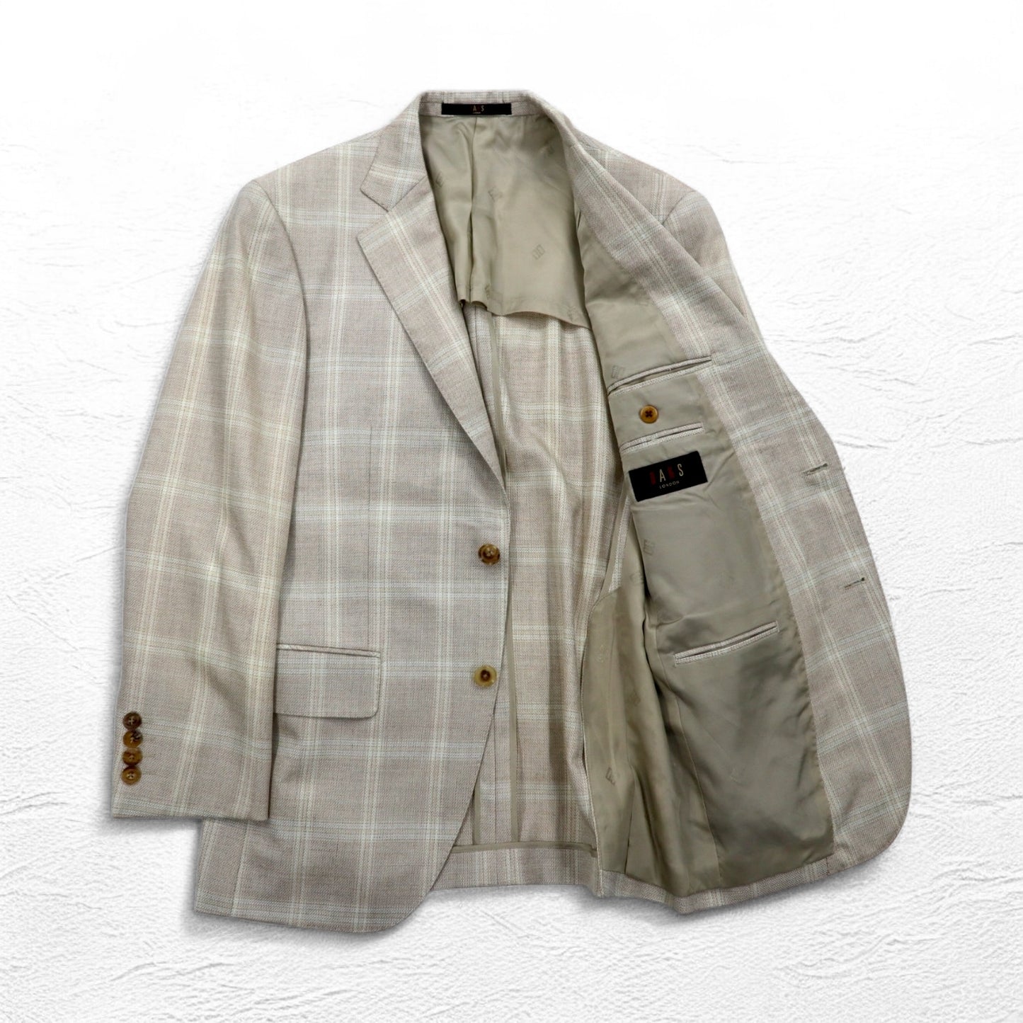 DAKS シルク混 2B テーラードジャケット スーツ M ベージュ チェック ウール 日本製