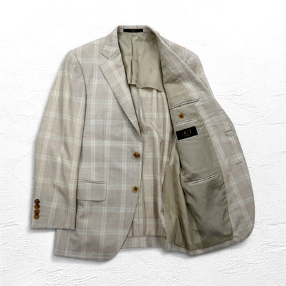 DAKS シルク混 2B テーラードジャケット スーツ M ベージュ チェック ウール 日本製