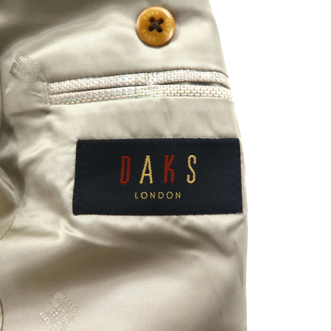 DAKS シルク混 2B テーラードジャケット スーツ M ベージュ チェック ウール 日本製