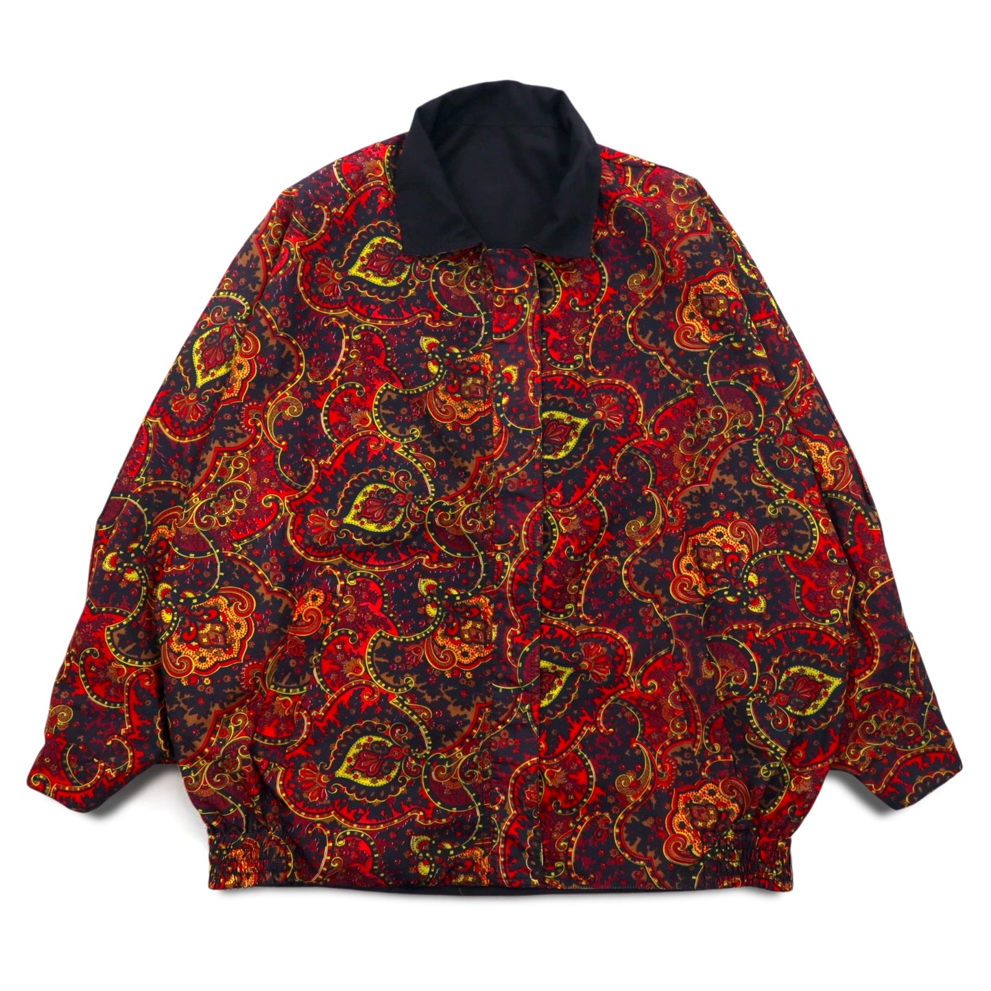 Vintage 90s Paisley Print Zip-Up Jacket Windbreaker リバーシブル 総柄 ペイズリー ブルゾン L レッド ブラック