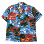 日本然リトテ-古着オンライン-ALOHA REPUBLIC アロハシャツ 開襟 M ブルー コットン ビーチ 総柄 ハワイ(USA)製-ALOHA REPUBLIC Hawaiian Shirt Open Collar M Blue Cotton Beach patterned Hawaii (USA) Made