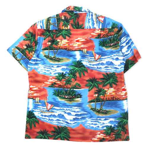 ALOHA REPUBLIC Aloha Shirt, Open Collar, Medium, Blue, Cotton, Beach, All-Over Print, Made in Hawaii (USA)