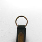 RALPH LAUREN Made in USA Leather Key Ring Key Holder Khaki Metal Plate Unused
