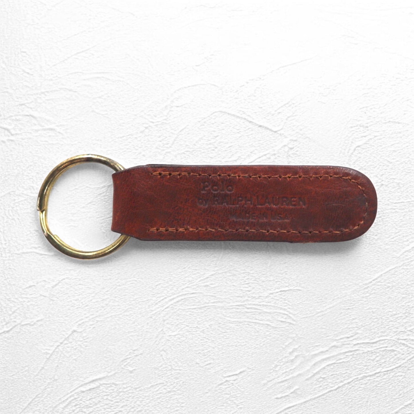 RALPH LAUREN USA製 レザー キーリング キーホルダー ブラウン メタルプレート 未使用品