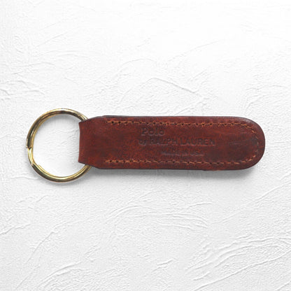 RALPH LAUREN USA製 レザー キーリング キーホルダー ブラウン メタルプレート 未使用品