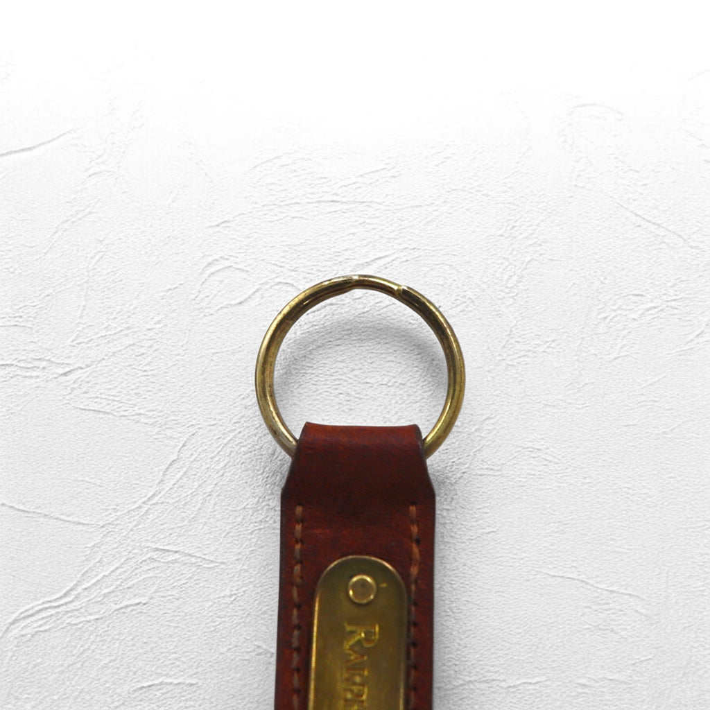 RALPH LAUREN USA made leather key ring key holder brown metal plate unused