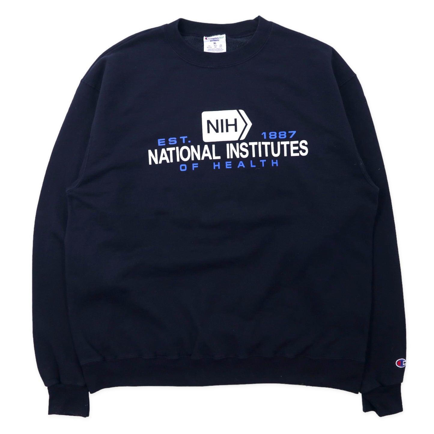 Champion ECO クルーネックスウェット 2XL ネイビー コットン 裏起毛 US企業 NATIONAL INSTITUTES ビッグサイズ