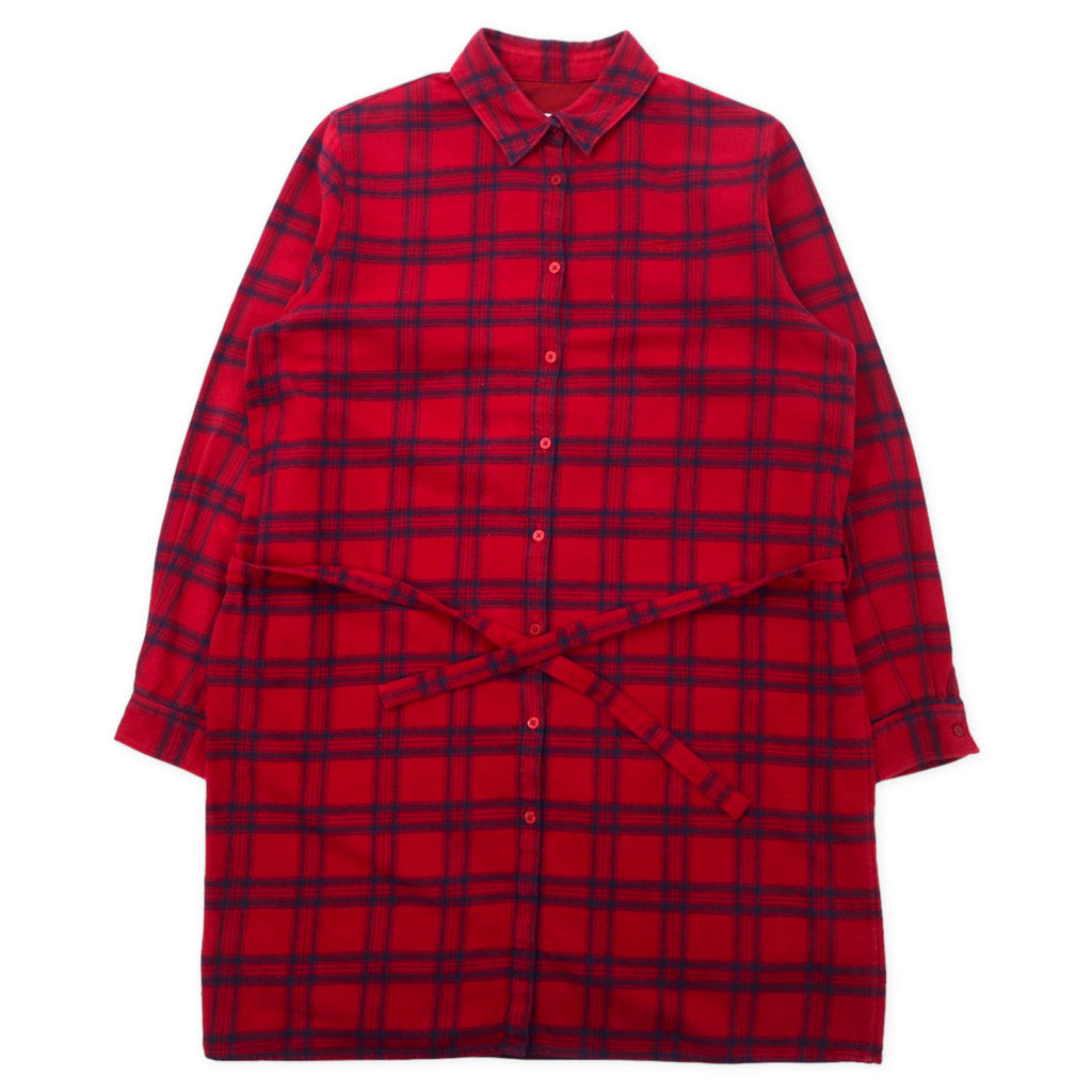 日本然リトテ-古着オンライン-LACOSTE シャツワンピース ガウン 長袖チェックシャツドレス 40 レッド チェック コットン EF804E-Lacoste Shirt DRESS Gown Long Sleeve CHECKED Shirt Dress 40 Red Check Cotton EF804E