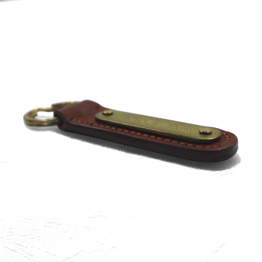 RALPH LAUREN USA made leather key ring key holder brown metal plate unused