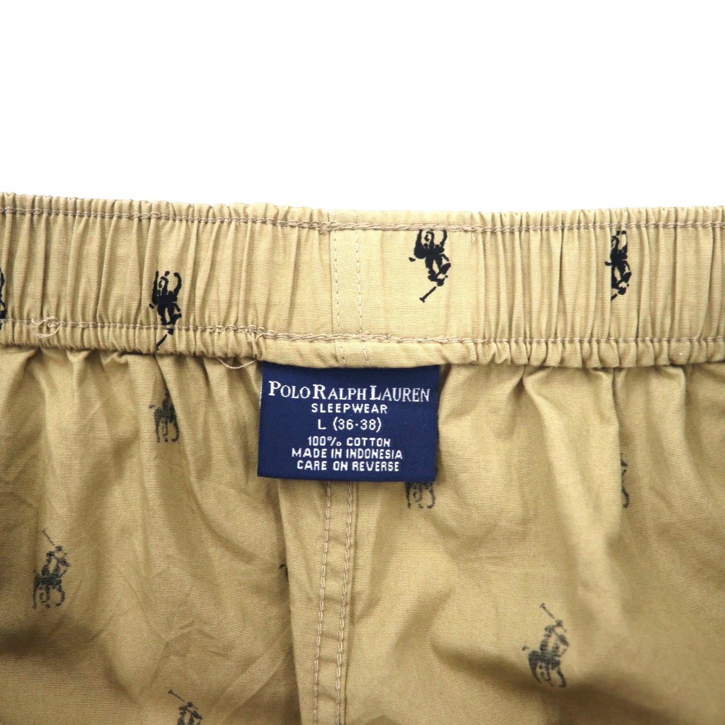 POLO RALPH LAUREN オールオーバーポニー イージーパンツ パジャマパンツ L ベージュ コットン 総柄 SLEEPWEAR