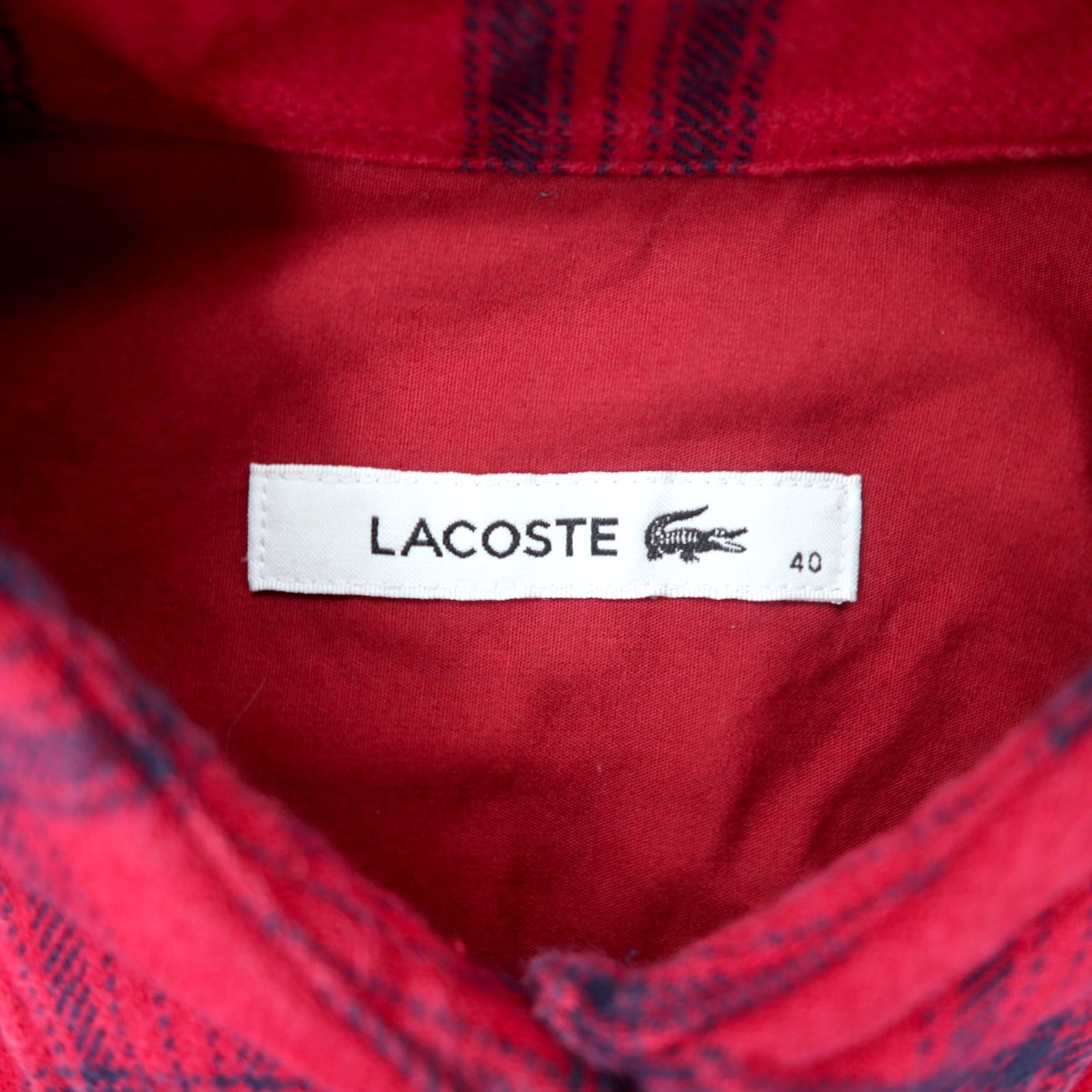 LACOSTE Shirt Dress Gown Long Sleeve Check Shirt Dress 40 Red Check Cotton EF804E