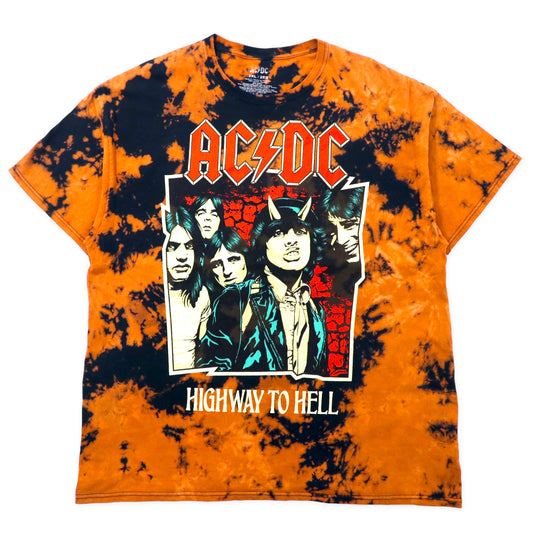 AC/DC バンドTシャツ 2XL オレンジ タイダイ ブリーチ コットン HIGHWAY TO HELL ビッグサイズ
