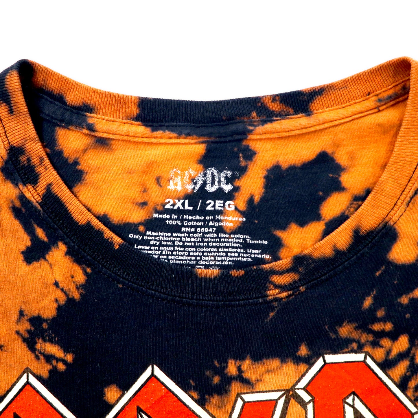 AC/DC バンドTシャツ 2XL オレンジ タイダイ ブリーチ コットン HIGHWAY TO HELL ビッグサイズ