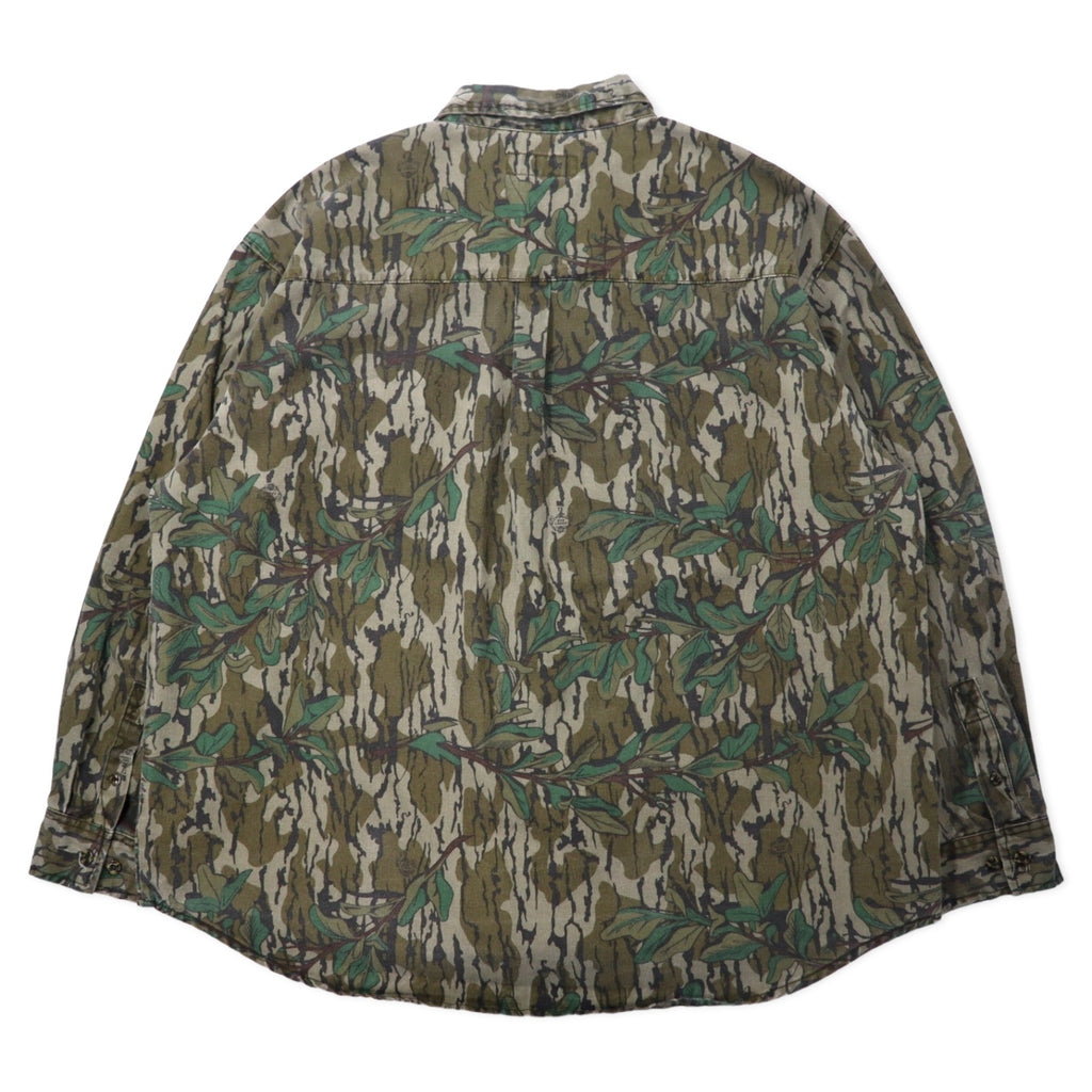 MOSSY OAK Hunting Shirt Button Down Shirt XL Khaki Camouflage Cotton Big Size