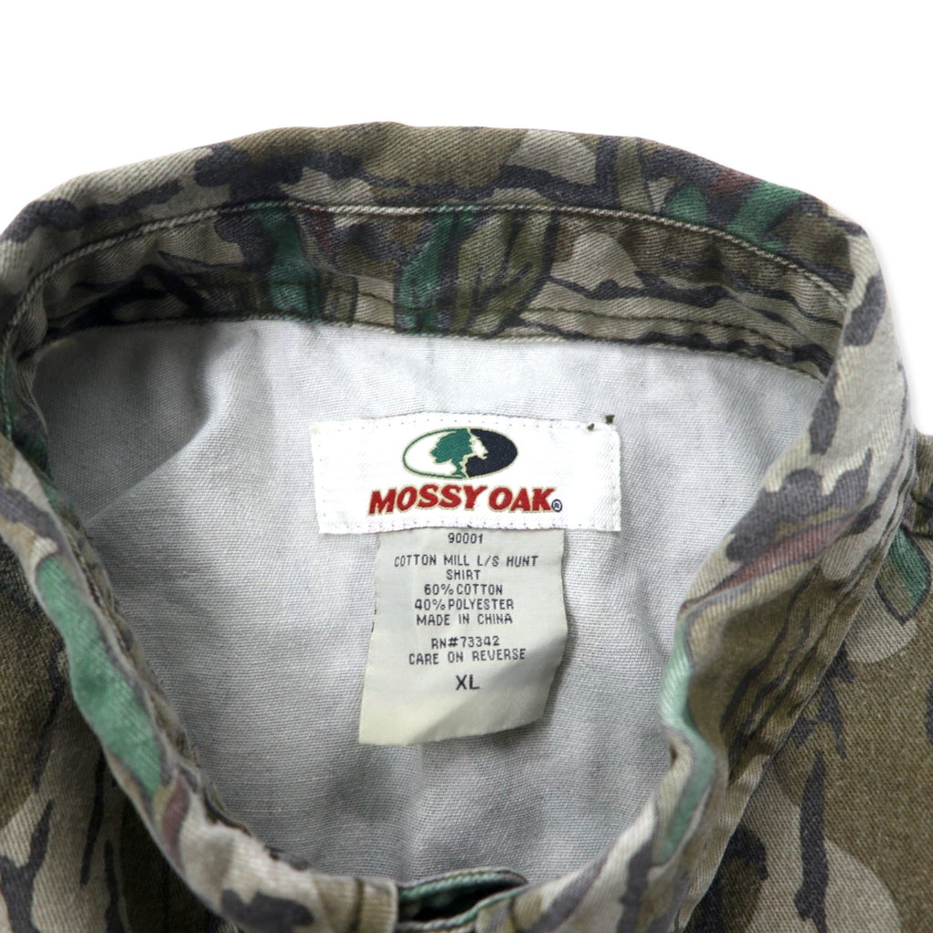 MOSSY OAK Hunting Shirt Button Down Shirt XL Khaki Camouflage Cotton Big Size
