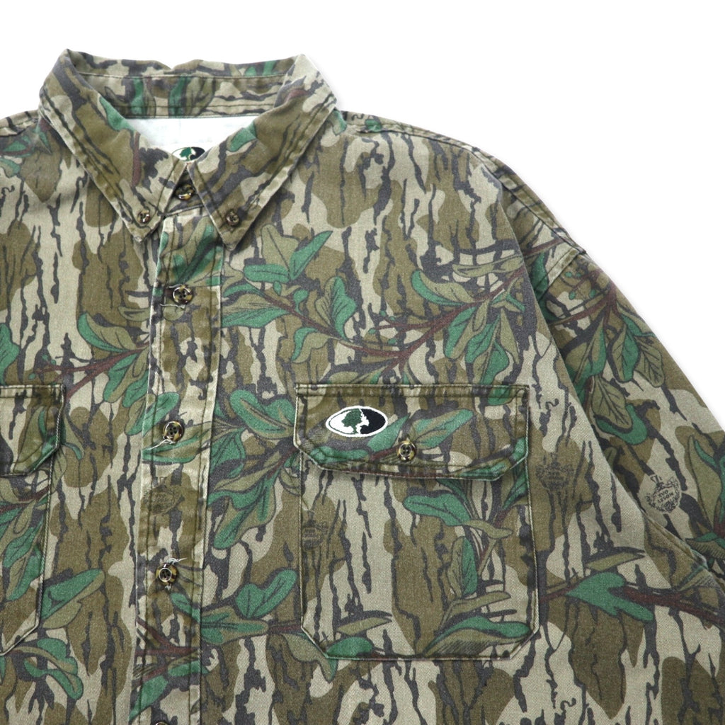 MOSSY OAK Hunting Shirt Button Down Shirt XL Khaki Camouflage Cotton Big Size