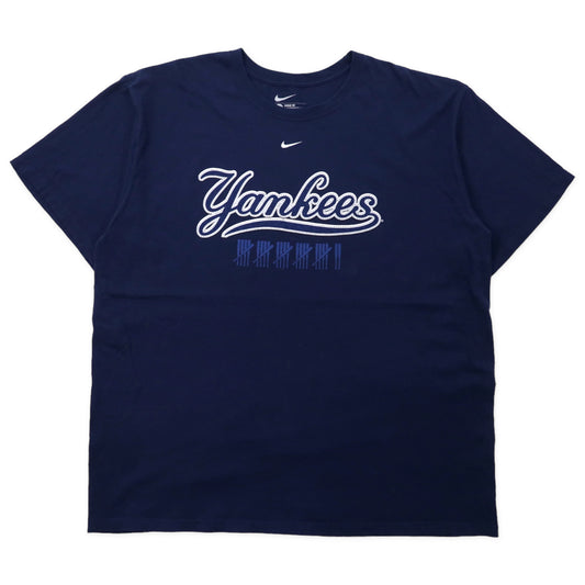 NIKE MLB ルーズフィット ベースボール プリントTシャツ XXL ネイビー コットン Yankees ヤンキース 両面 センタースウォッシュロゴ ビッグサイズ