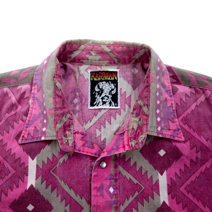 Vintage 90s Native Western Shirt KARMAN Native American Western Shirt XL Cotton All-over Print