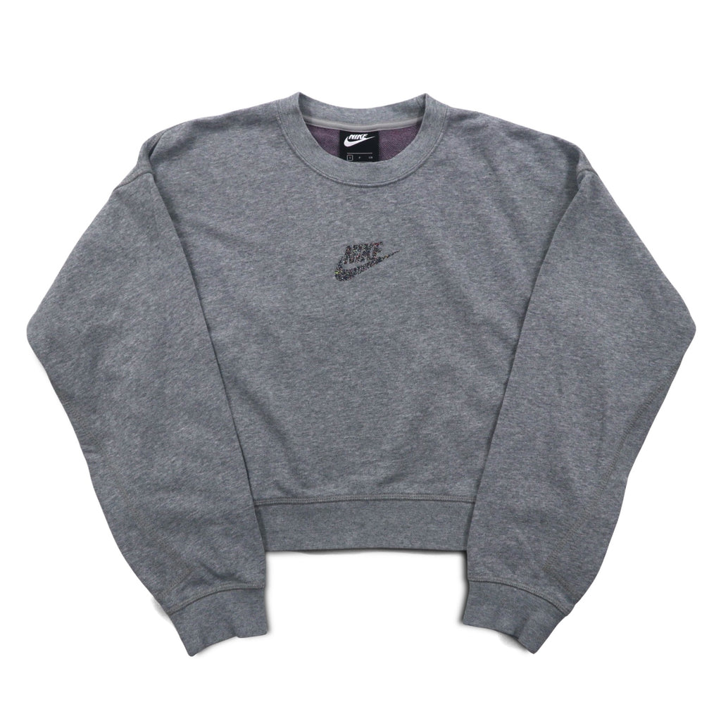 NIKE Cropped Sweatshirt S Grey French Terry Center Swoosh CU6404-063