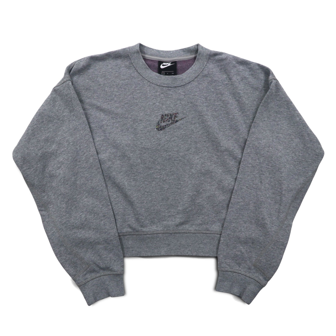 NIKE Cropped Sweatshirt S Grey French Terry Center Swoosh CU6404-063