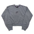 NIKE Cropped Sweatshirt S Grey French Terry Center Swoosh CU6404-063