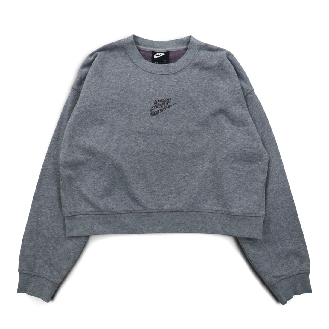 NIKE Cropped Sweatshirt S Grey French Terry Center Swoosh CU6404-063