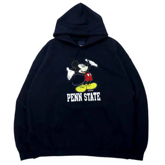 Disney カレッジプリントパーカー XL ネイビー コットン 裏起毛 ミッキーマウス PENN STATE