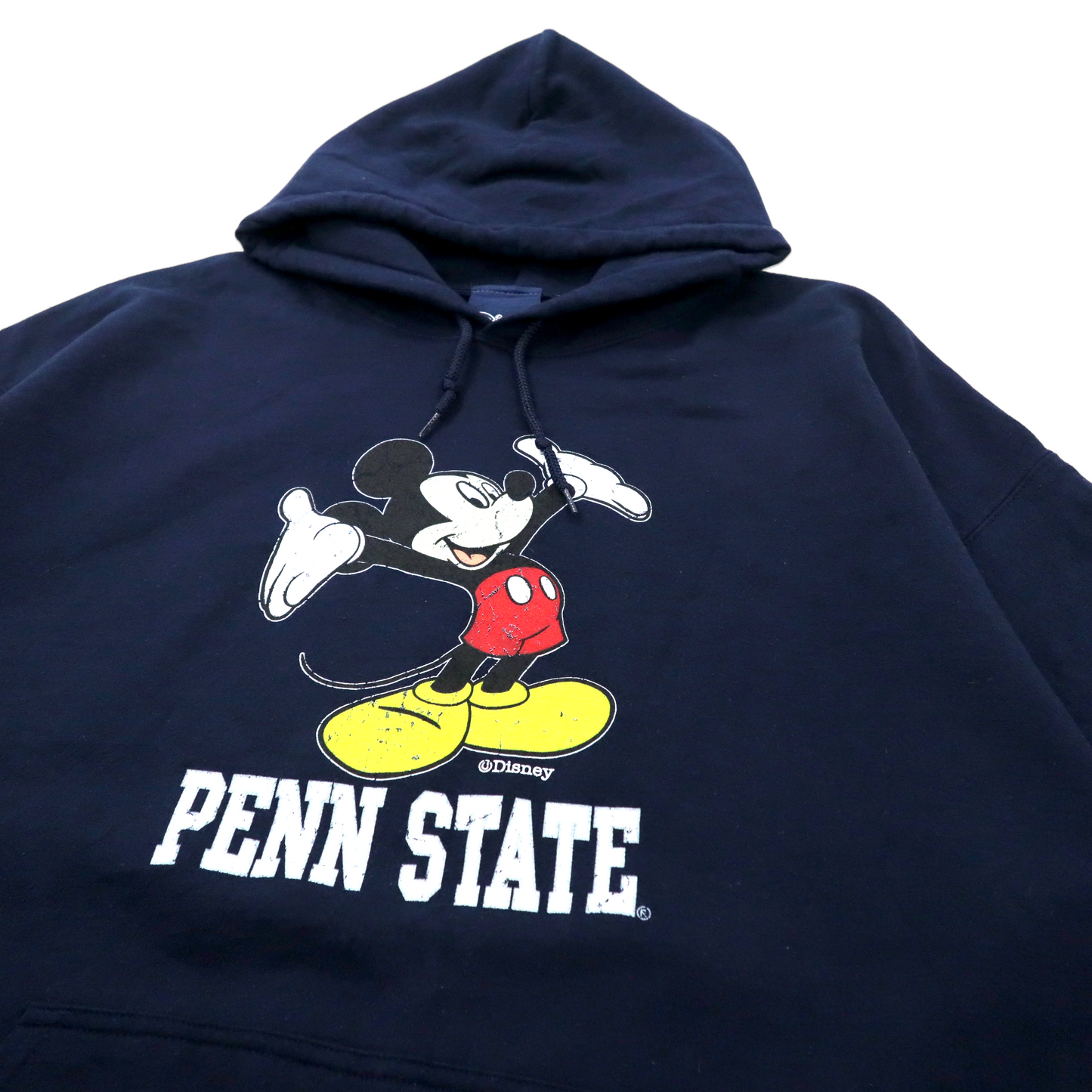 Disney カレッジプリントパーカー XL ネイビー コットン 裏起毛 ミッキーマウス PENN STATE